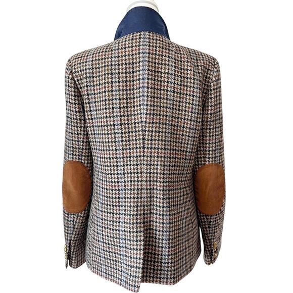 J.Crew Rhodes Blazer Jacket Wool Tweed Houndstooth Elbow Patches Brown Size 12 - Picture 10 of 10